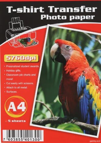 Transfer Paper A4 (Tshirt & Solid Surfaces) 150g, 5 Sheets | www.gamby ...