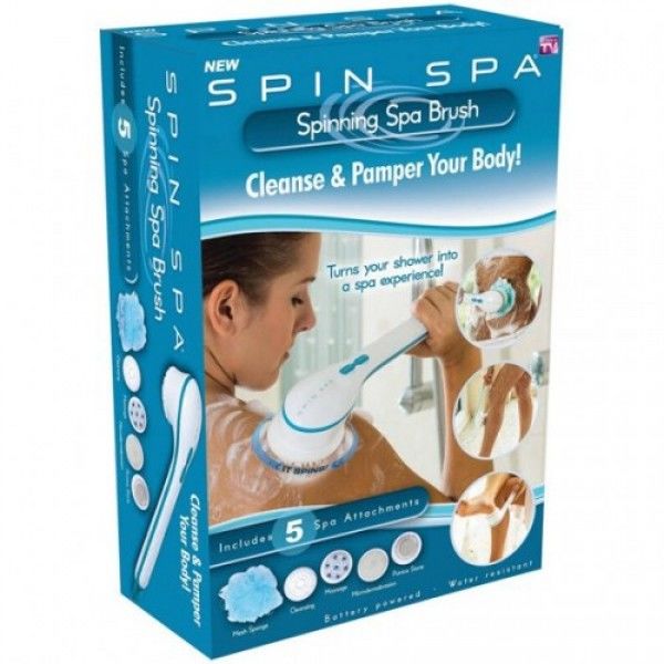 Spinning Spa Brush . Cleanse & Pamper Your Body . Includes 5 Spa