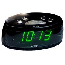 שעון מעורר דיגיטלי קומפקטי, הפועל באמצעות חשמל עם מספרים ירוקים VST-773