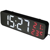 שעון מעורר דיגיטלי קומפקטי שולחן/קיר עם תצוגת מראה, טמפרטורה, לחות ומתח USB, DCX-671