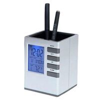 Подставка для письменных принадлежностей NY-58000 с часами, календарем и термометром  в форме куба