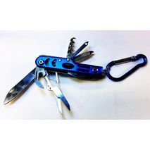 סכין קטנה מתקפלת עם 12 פונקציות. עם קרבין לחגורה או למפתחות