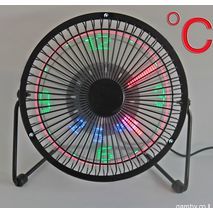 Вентилятор настольный USB со светящимися часами и термометром LED , металлический и бесшумный 6" 25W LED CLOCK FEN F206-C
