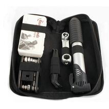 Bicycle repair kit in a bag. Cyclist travel kit in a bag.