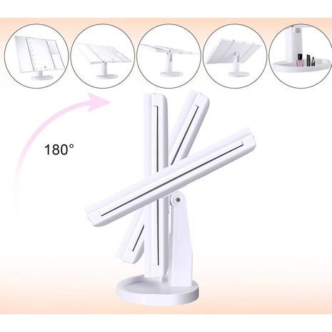 מראה קוסמטית. מראת איפור - מיני שולחן איפור. מראה טריפטיכון מגדיל עם תאורה 21 לדים , 10x / 3x / 2x. סובב 180° מעלות