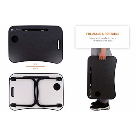 שולחן מתקפל רב תכליתי למחשב נייד או לטאבלט עם מחזיק כוסות, שולחן לימוד, שולחן לילה, שולחן ארוחת בוקר, מתקפל ונייד