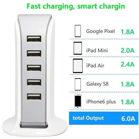 מטען USB לבית ולמשרד יציאות 5  5V 6A 30W. לכל סוגי המכשירים הניידים (סמארטפונים, טאבלטים, MP3 Power Banks וכו')