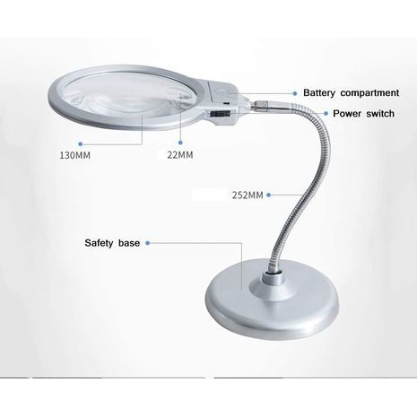 Illuminated magnifying glass tabletop Table magnifier with LED backlight, 2.5X + 5X magnification, lens diameter-90mm  MG4B-5