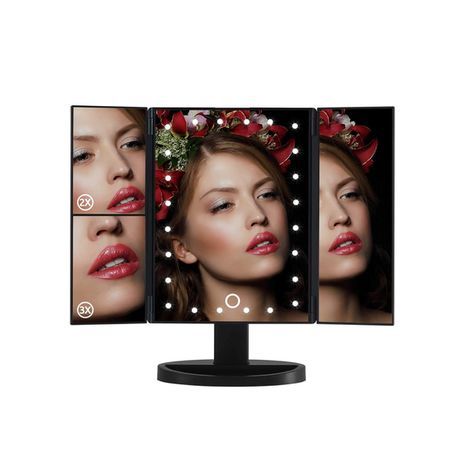 מראה קוסמטית. מראת איפור - מיני שולחן איפור. מראה טריפטיכון מגדיל עם תאורה 21 לדים , 10x / 3x / 2x. סובב 180° מעלות