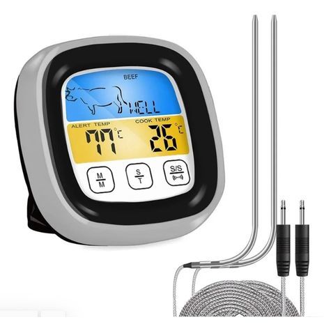 מד טמפרטורה דיגיטלי לאוכל ולמים  חיישן דיגיטלי אלקטרוני LCD מד חום מזון טיימר שמן מים לבישול בשר