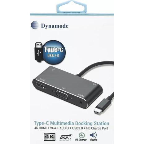 מתאם Type-C תחנת עגינה עם חיבורים, 4k HDMI , VGA , AUDIO , USB 3.0 , PD Charge Port / Multimedia Docking Station