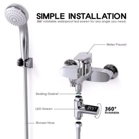 מדחום דיגיטלי לאספקת מים (מקלחת, אמבטיה, מטבח) עם מסך.