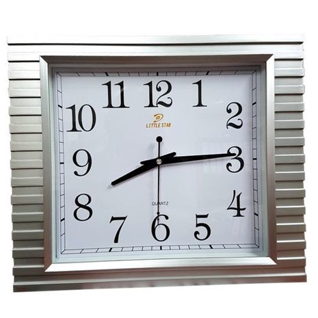 שעון קיר ריבוע במסגרת כסף מלבנית 40X35 ס"מ