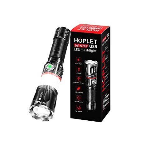 HOPLET פנס מתכת נטענת מקצועית LED עוצמתית עם מצבי פעולה ומגנטים להרכבה על משטחי מתכת