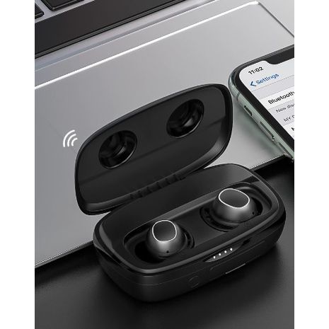 אוזניות מיקרופון , נטענות , בלוטוס אלחוטיות, TWS Sports Mini אוזניות עם תיבת טעינה של 1500mAh Bluetooth 5.0+EDR