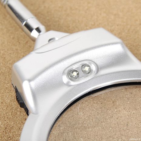 Увеличительное стекло - лупа настольная со светодиодной подсветкой  и креплением прищепкой, увеличение 2,5Х+5Х, диаметр объектива-90мм MG15122-2B