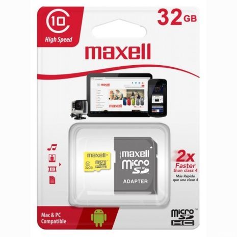כרטיס זיכרון מיקרו Maxell 32Gb Micro SDHC Class 10 High Speed + SD Adapter