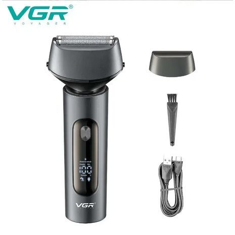 מכונת גילוח חשמלית, נטענת, רחיצה, אטומה למים עם תצוגה דיגיטלית וגוזם טעינת USB VGR V-306