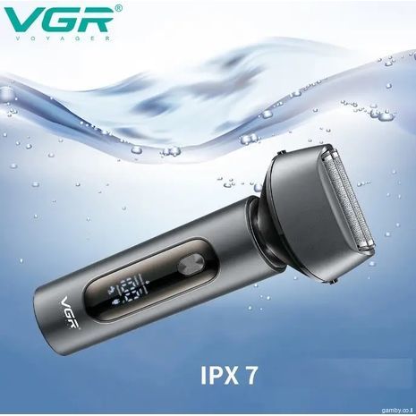 מכונת גילוח חשמלית, נטענת, רחיצה, אטומה למים עם תצוגה דיגיטלית וגוזם טעינת USB VGR V-306