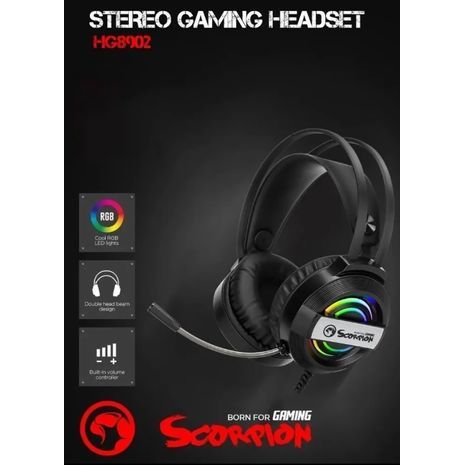 אוזניות מחשב לגיימרים ( למשחקי מחשב ) עם מיקרופון HG8902 MARVO -  Skorpion stereo HI-Fi RGB