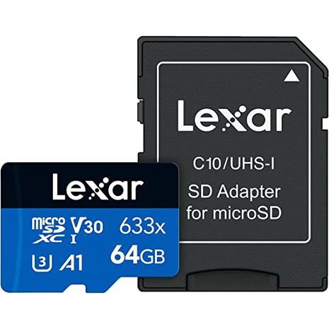 כרטיס זיכרון מהיר 64Gb 100 mb/s 633X microSDXC UHS-1 class 10 + адаптер LEXAR