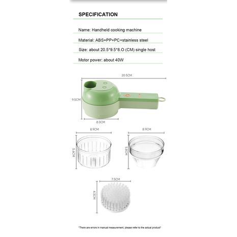 חותך ירקות חשמלי רב תכליתי 4 ב-1, פורס אלחוטי, קוצץ ירקות, קוצץ, מכונת כביסה לקוצץ מזון