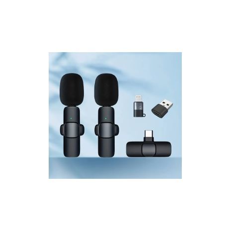 חיבור מיקרופון דש אלחוטי כפול לסמארטפון קולר מיקרופון אלחוטי אייפון/טייפ סי ומיקרופון אלחוטי נתמך מסוג C K9 Iphone -TYPE-C