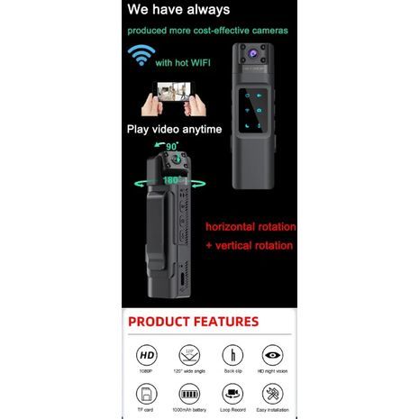 מצלמה מיני HD - חזה DVR MD80 מיני DV HD 1080P. מצלמת וידיאו לפעולה ספורטיבית. מצלמה מיני. מצלמת HD לאכיפת החוק מצלמת חזה. איתור תנועה. הקלטת לולאה.  JOZUZE MD33