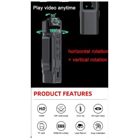 מצלמה מיני HD - חזה DVR MD80 מיני DV HD 1080P. מצלמת וידיאו לפעולה ספורטיבית. מצלמה מיני. מצלמת HD לאכיפת החוק מצלמת חזה. איתור תנועה. הקלטת לולאה.  JOZUZE MD33