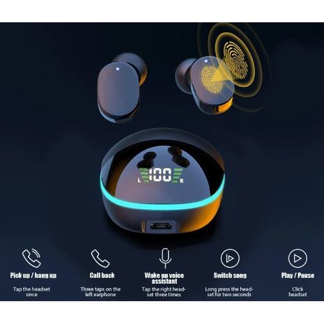 אוזניות אלחוטיות עם אור לדים  עמידות למים IPX7 , אוזניות ביטול רעשים בתוך האוזן עם מיקרופון, Bluetooth 5.0 Sport Wireless TWS G9S