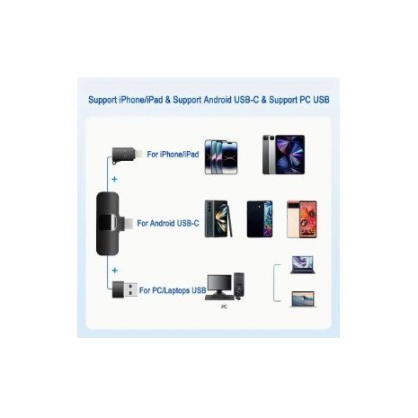 חיבור מיקרופון דש אלחוטי כפול לסמארטפון קולר מיקרופון אלחוטי אייפון/טייפ סי ומיקרופון אלחוטי נתמך מסוג C K9 Iphone -TYPE-C