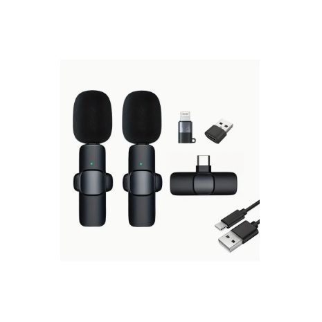 חיבור מיקרופון דש אלחוטי כפול לסמארטפון קולר מיקרופון אלחוטי אייפון/טייפ סי ומיקרופון אלחוטי נתמך מסוג C K9 Iphone -TYPE-C