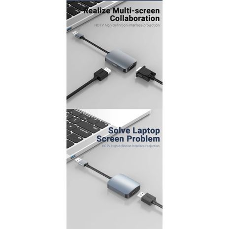 מתאם USB ל-HDMI VGA, ממיר כבל וידאו USB 2.0 ל-HDMI 1080P עם שמע למחשב