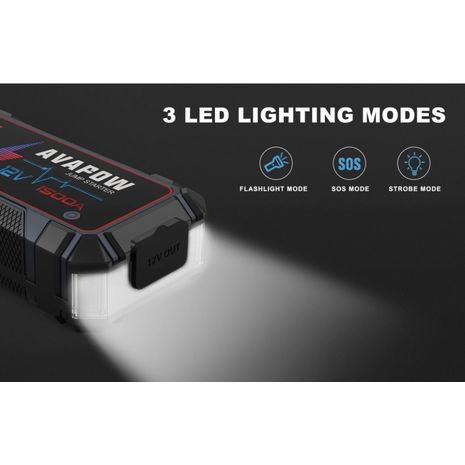 סוללה נטענת להתנעת מנוע רכב (בוסטר, ג'אמפר, Jump-Starter), וכן לטעינת סמארטפונים, אוזניות, טאבלטים ומכשירים נוספים - בוסטר Jump - AVAPOW A07 1500A שיא קיבולת הסוללה