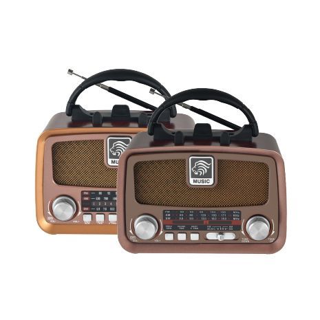 טרנזיסטור רדיו רמקול נייד ביצוב רטרו - וינטג , Bluetooth , פנס מובנה ,MP3 - כרטיס זכרון מיקרו SD USB -  וסוללה נטענת פנימית SKL-26