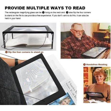 Складное увеличительное стекло для чтения размером 22x15 см со светодиодной подсветкой и питанием от USB