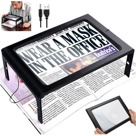 Складное увеличительное стекло для чтения размером 22x15 см со светодиодной подсветкой и питанием от USB