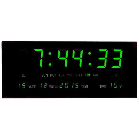 שעון קיר - דיגיטלי חשמלי  עם לוח שנה ומדחום .35x14 см. ירוק