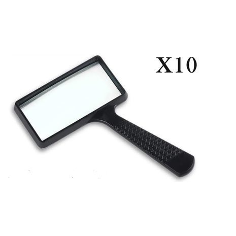 זכוכית מגדלת קריאה , הגדלה x10x, קוטר 50 מ"מ x 100 מ"מ - לופה מלבנית . עדשת זכוכית