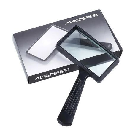 זכוכית מגדלת קריאה , הגדלה x10x, קוטר 50 מ"מ x 100 מ"מ - לופה מלבנית . עדשת זכוכית