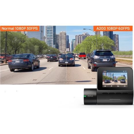 מצלמה דרך DVR - 70mai A200. מסך LCD בגודל 2 אינץ'.רזולוציה 1080P . זווית צפייה130° הקלטת ערוץ כפול, ראיית לילה.