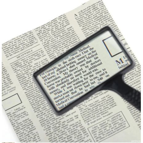 זכוכית מגדלת קריאה , הגדלה x10x, קוטר 50 מ"מ x 100 מ"מ - לופה מלבנית . עדשת זכוכית