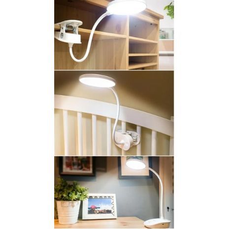 מנורת שולחן עגולה עם בסיס גמיש וקליפס, SAKAL LED  5W. מופעל על ידי חשמל ו-USB, בקרת מגע.
