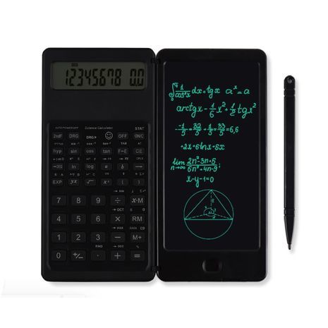 מחשבון מדעי עם לוח כתיבה. מחשבון מתקפל וטאבלט כתיבה LCD בגודל 6 אינץ'. עם חרט ומחק. S9 E-writer