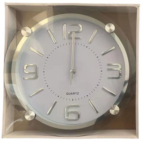 שעון קיר מרובע מזכוכית בעיצוב אלגנטי ואופנתי. גודל 34X34 ס"מ