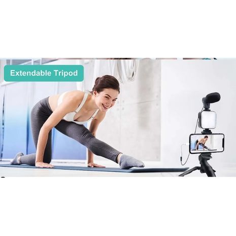 חצובה לסמארטפון עם אור ומיקרופון ערכת Starter לבלוגי וידאו ב-TikTok, YouTube, Facebook, Instagram