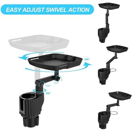 מגש שולחן מתכוונן לרכב 3 ב1 מגש חטיפים לטלפון משקה מזון עם בסיס מתכוונן ב-360 מעלות
