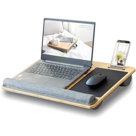 מעמד (בטנה) לברכיים, מיטה, מכונית וכו'. לעבודה נוחה עם מחשב נייד או טאבלט. שולחן נייד למחשב נייד. מעמד למחשב נייד. עם משטח עכבר, משענת ומשענת לשורש כף היד.