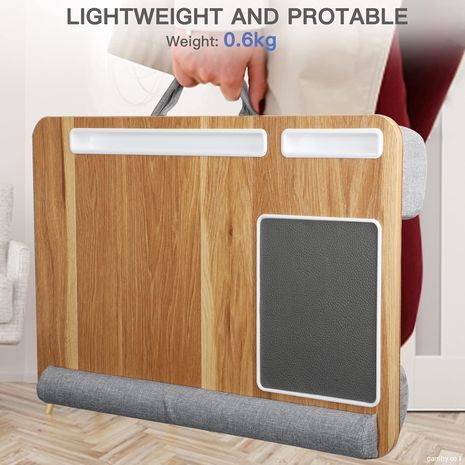 מעמד (בטנה) לברכיים, מיטה, מכונית וכו'. לעבודה נוחה עם מחשב נייד או טאבלט. שולחן נייד למחשב נייד. מעמד למחשב נייד. עם משטח עכבר, משענת ומשענת לשורש כף היד.