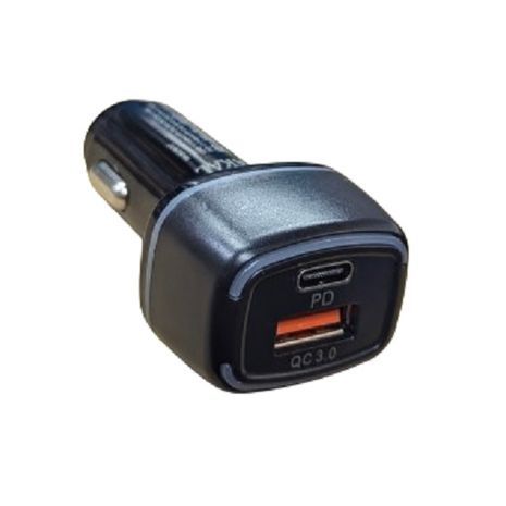 מטען לרכב עם שתי יציאות USB 2.1A &TYPE-C 18W 12V